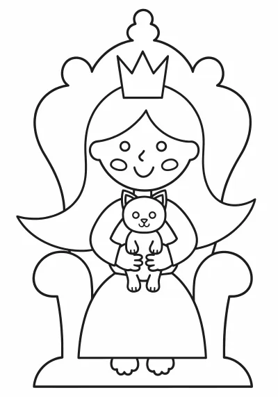 Prinsessa på en tron med en kattunge i knät